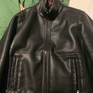 Calvin klein leather jacket black on the outside fluffy interior